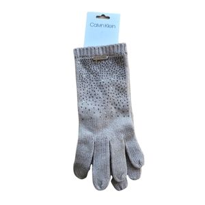 Calvin Klein Knit Tan Embellished Fingertip Access Gloves NEW OS